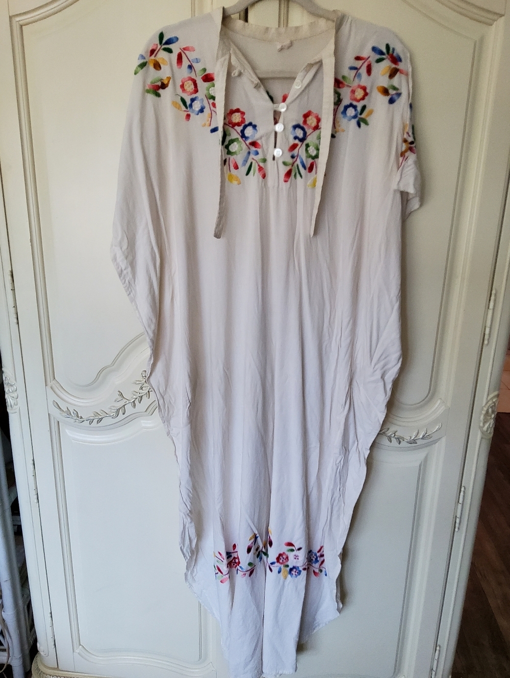 1960s Embroidered White Boho Caftan - Picture 1 of 9